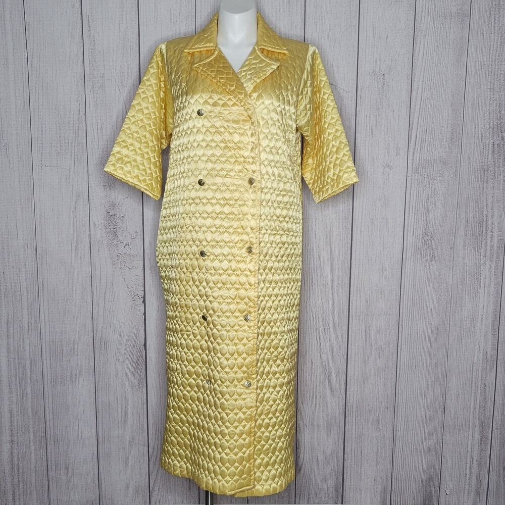 Vintage 50s Paulette of New York Yellow Satin-y Quilted Coat, XXL